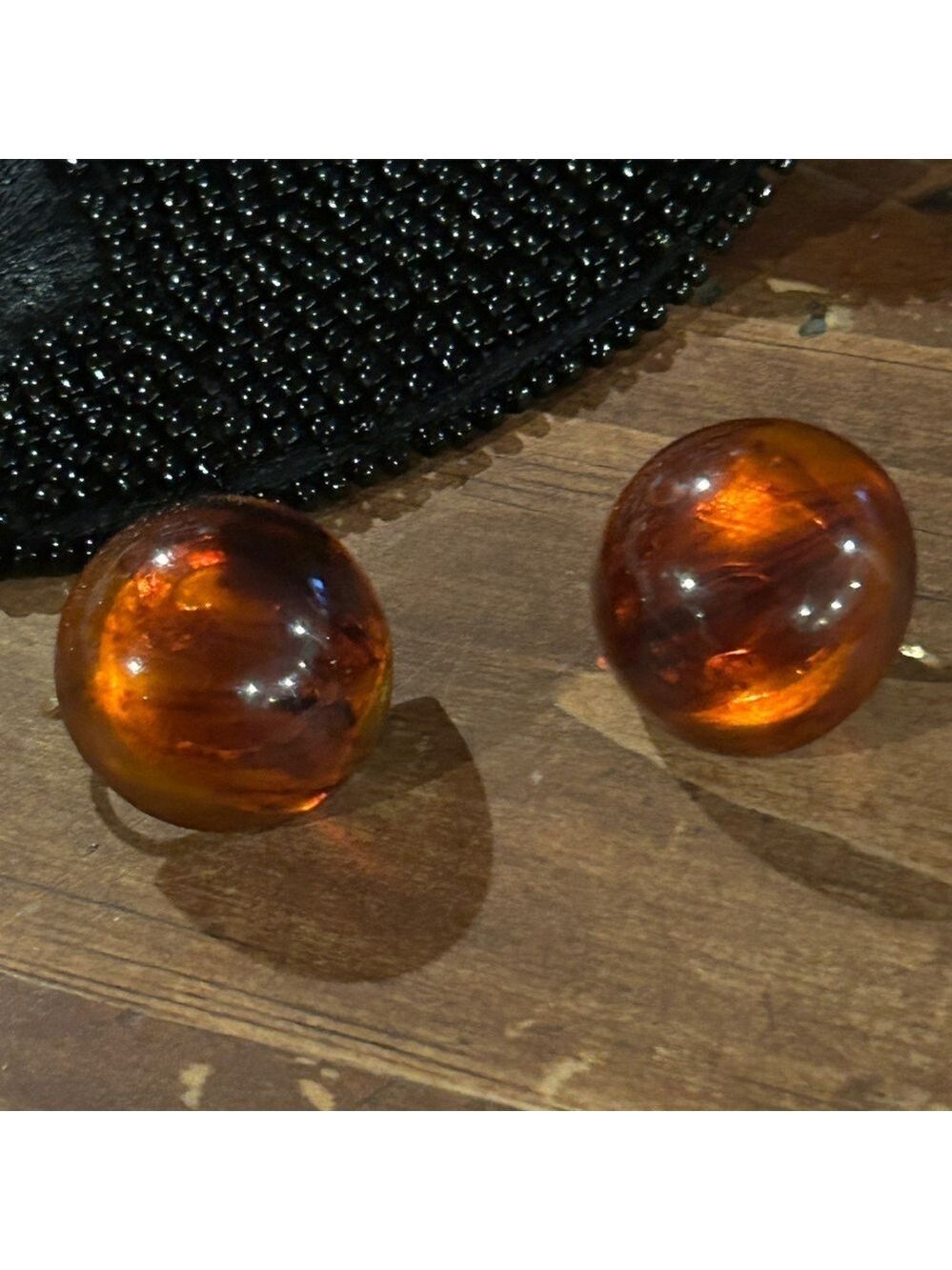 Vintage 1950 Round Completely Translucent Orange Earrings Acrylic Look excellent - Picture 5 of 6